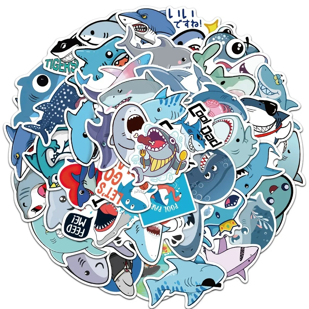 Shark Squad Sticker Pack of 50 | Reusable & Safe Kids Gift Bundle for DIY Crafts & Travel Gear