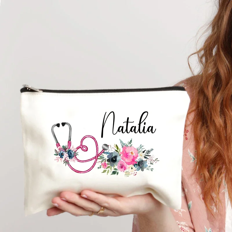 Personalized Nurse Storage Bag Zipper Canvas Pouch Office Supplies Pen Case Wallet Customized Name Cosmetic Bags Gift for Nurses