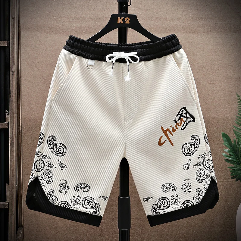 Summer Running Shorts Men Casual Jogging Sport Short Pants patchwork Print Drawstring Loose Dry Gym Sports Shorts