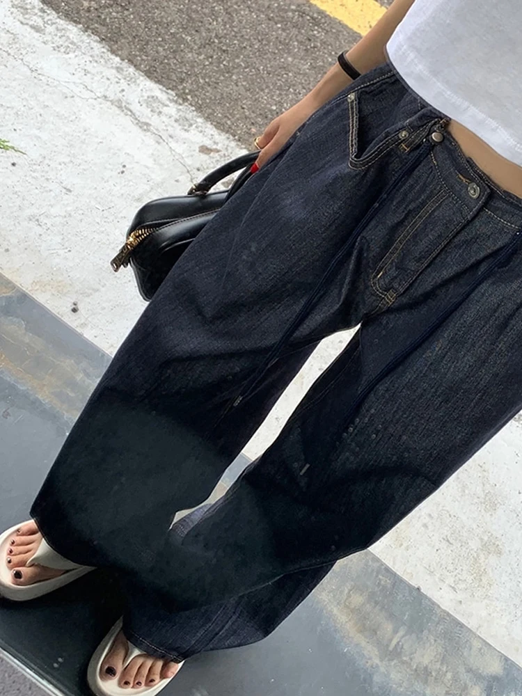 

High Waist Dstring Loose Wide Leg Jeans Women's Faionable Trousers Spring Autumn High Cotton Content Made in China