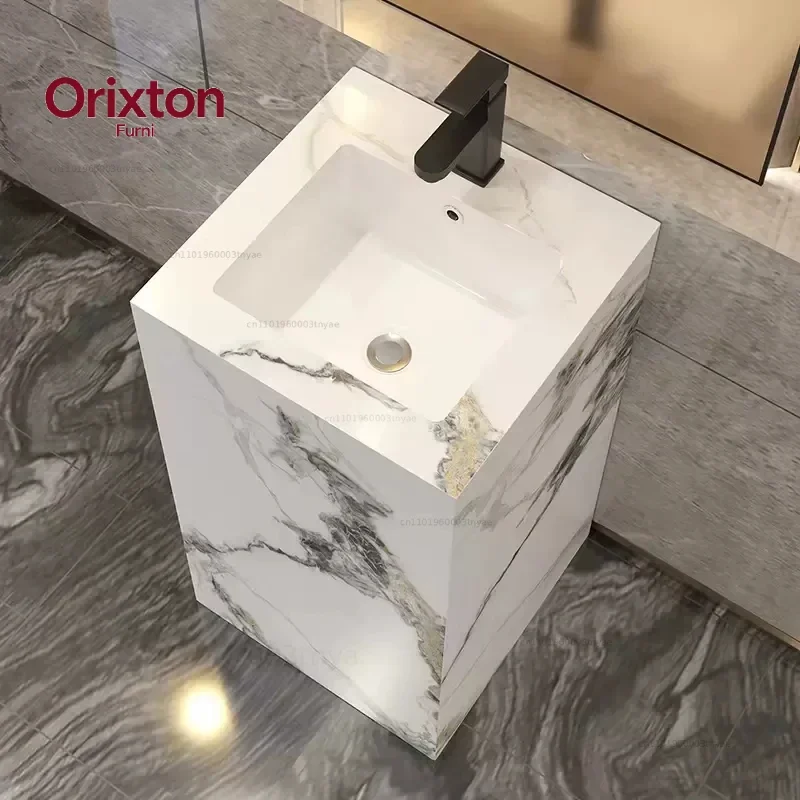 Hot Sale Floor Mounted Freestanding One Piece Modern Sintered Slate Hand Wash Pedestal Wash Basin With Storage Layer