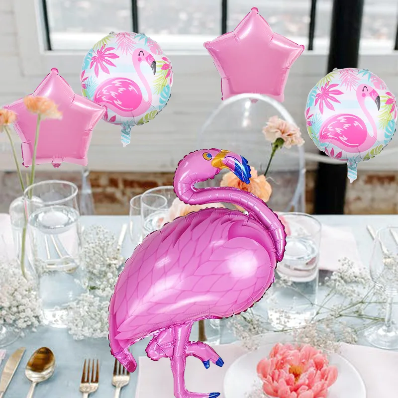 Disney Tropical Rainforest Theme Party Decoration Flamingo Pineapple Coconut Aluminum Film Balloon Set