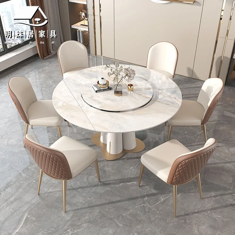 

Home Furniture Modern Design Rotary Sintered Stone Dining Table Set 6 Seater Luxury Extendable