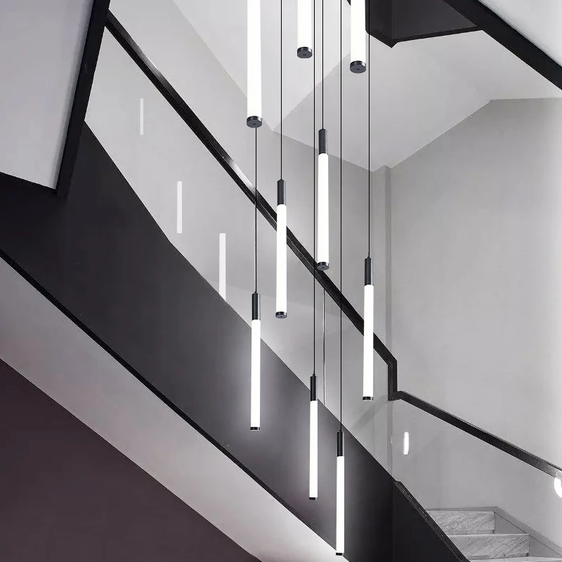 الحديثة طويلة الدرج قلادة Led أضواء لغرفة المعيشة درج فيلا المطبخ الثريات بريق ديكور المنزل مصابيح السقف