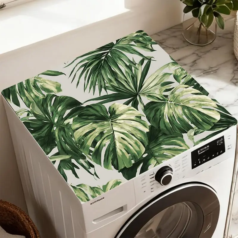 VIKAMA Tropical Monstera Palm Leaf Washing Machine Top Mat Waterproof Non Slip Dryer Dust Green Plant Laundry Decor Pad