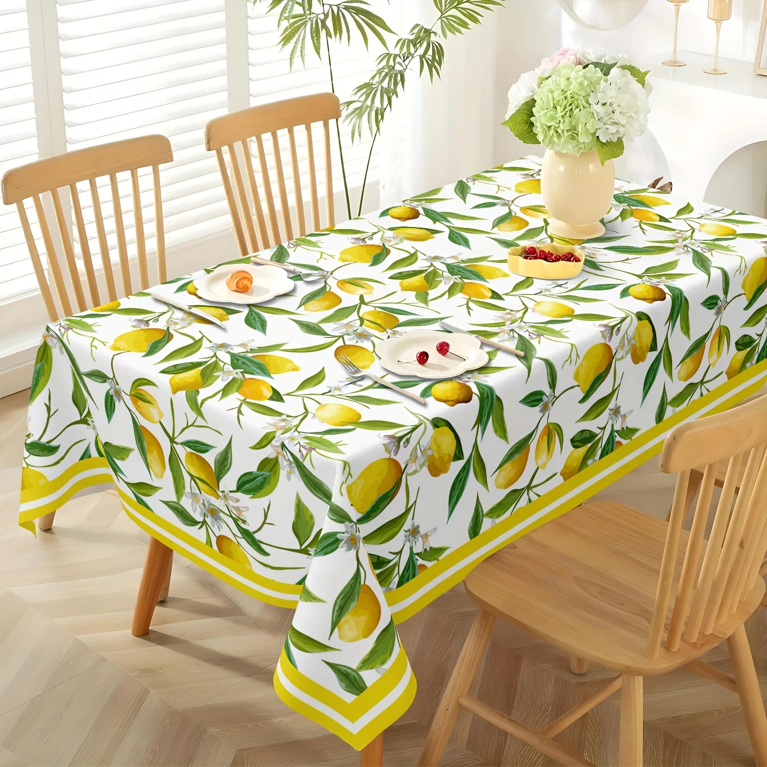 

Yellow Lemon Floral Rectangle Waterproof Tablecloth Party table Decor Farmhouse Kitchen Dining Tablecloth Wedding Decorations