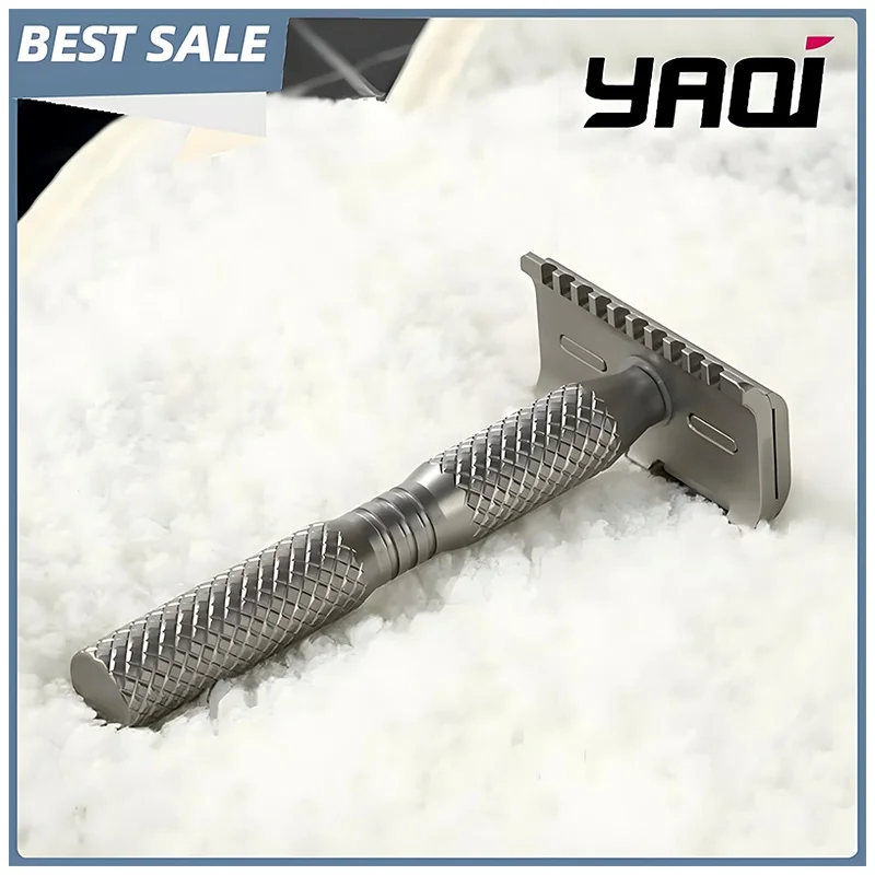 YAQI Men Safety Razor Ghost 90DC Cross Grain Pattern Titanium Light Weight Face Clearance Tool Men Shaving Products