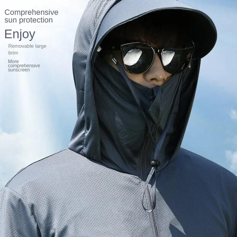 Men's Ice Silk Speed Hat With Removable Brim Long-Sleeved Summer Thin Breathable Lightweight Breathable Sun Protection Clothing