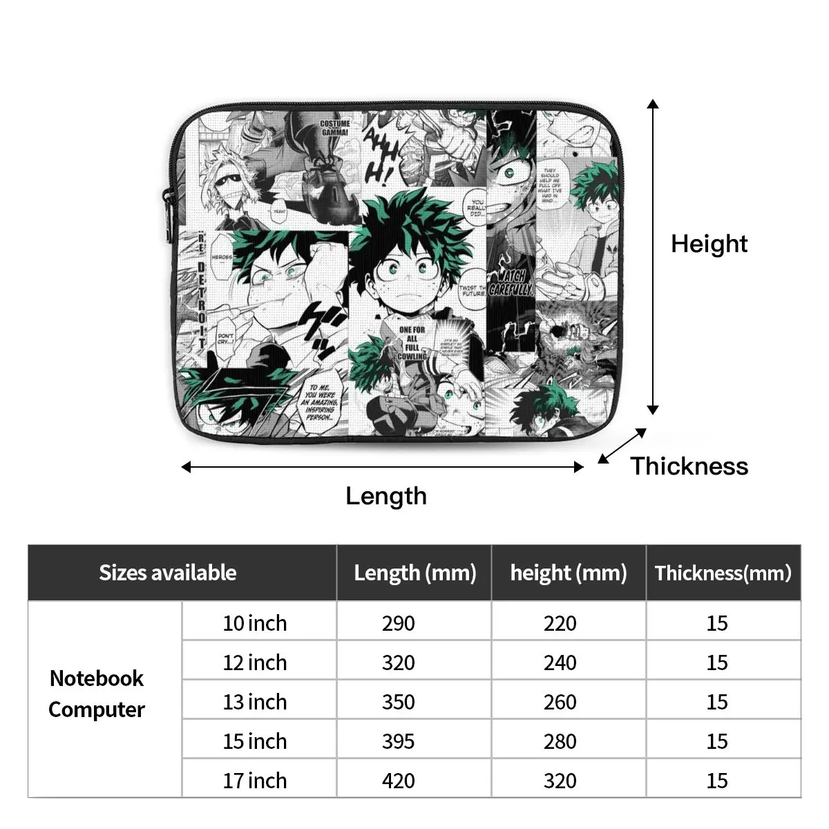 My Hero Academia Deku Manga Collage Notebook Laptop Bag Case Pouch Notebook Sleeve Cover Bag Tablet Shockproof Case Bag