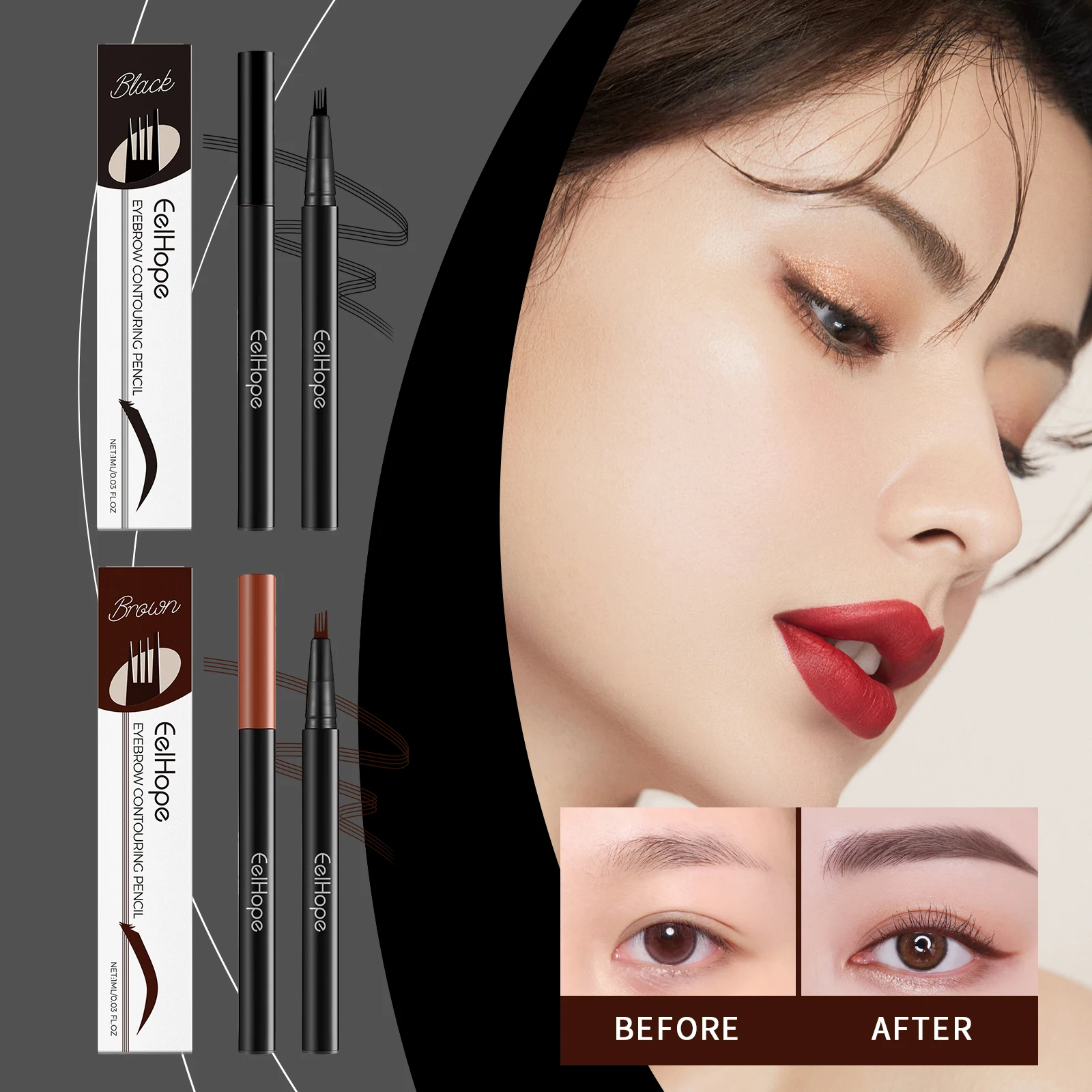 Lápiz de contorno de cejas que garantiza la saturación del Color, mejora el efecto Natural, efecto de ajuste de maquillaje, lápiz de cejas hidratante