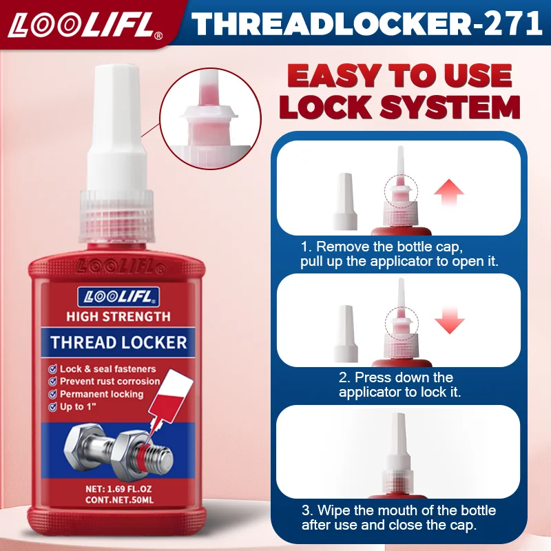 LOOLIFL 2025 Perekat Benang Merah Baru - Kekuatan Tinggi. 50ml/10ml untuk Pengunci Baut/Mur & Pengikat Logam Otomatis