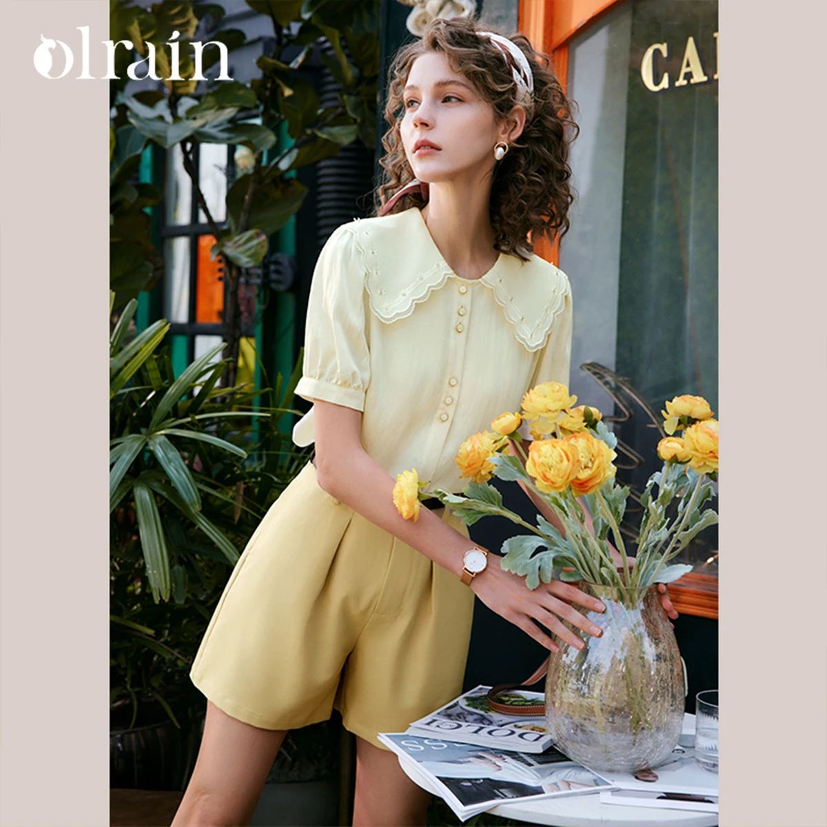 

OLrain French Peter Pan Collar Blouse Women 2026 Spring New Fashion Handmade Beaded Embellishment Loose Office Shirt O22XC01018