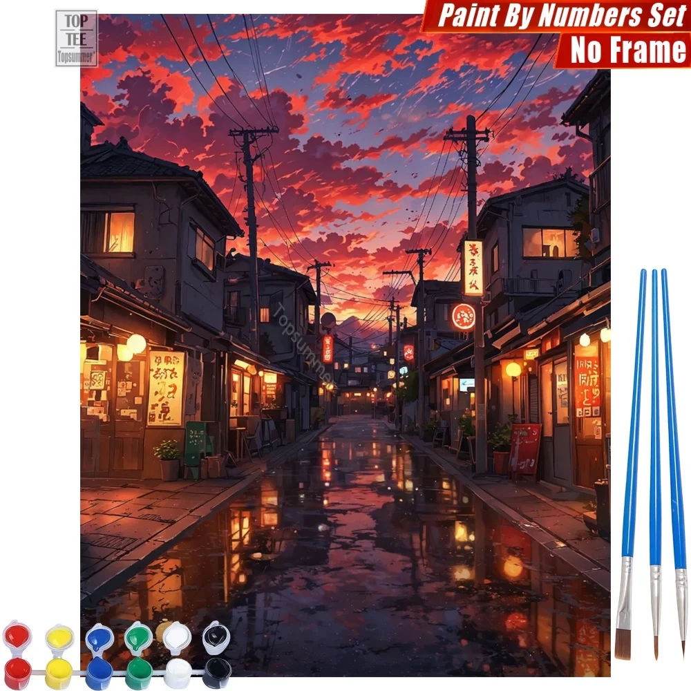 

Sunset Japanese street Paint By Number Kit - Traditional lanterns wet Room Decor Thanksgiving Day Gift For Wife