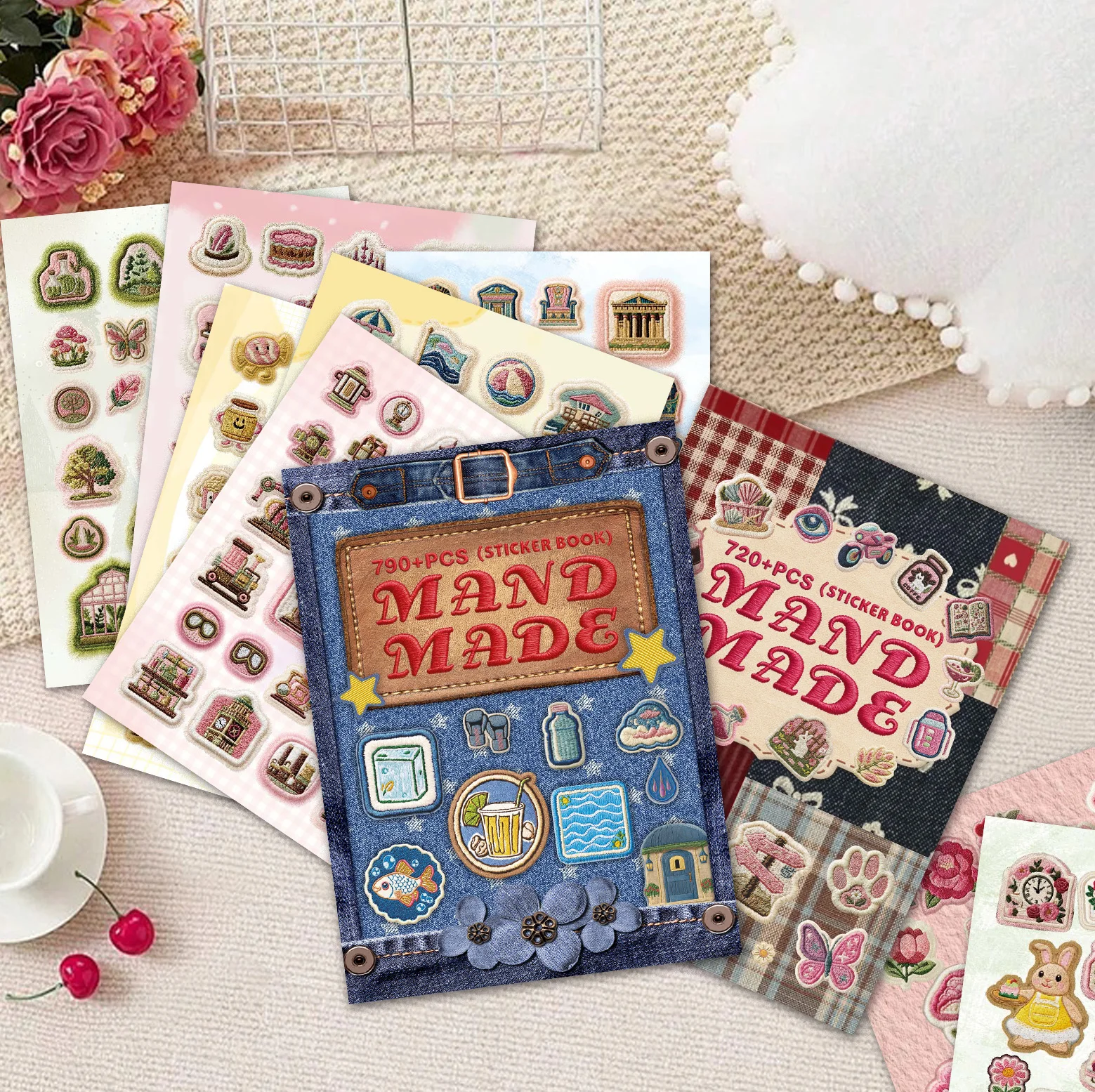 720+PCS Red & 790+PCS Blue Aesthetic Die-Cut Sticker Sheets Single Packs & 2-Design Combo Set Illustration Collection for Journa