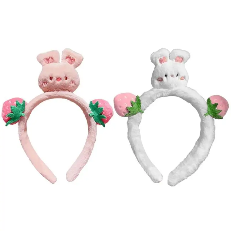 A52E Lovely Plush Bunnies Headband for Women Teens Face Washing Birthday Party Gathering Headpiece School Event Hair Accessory