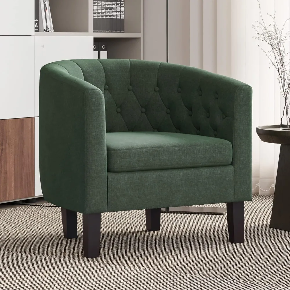 

Green Accent Chairs for Living Room, Elegant Arm Chair Upholstered Tufted Barrel Chair Club Chair for Bedroom with Sturdy Legs