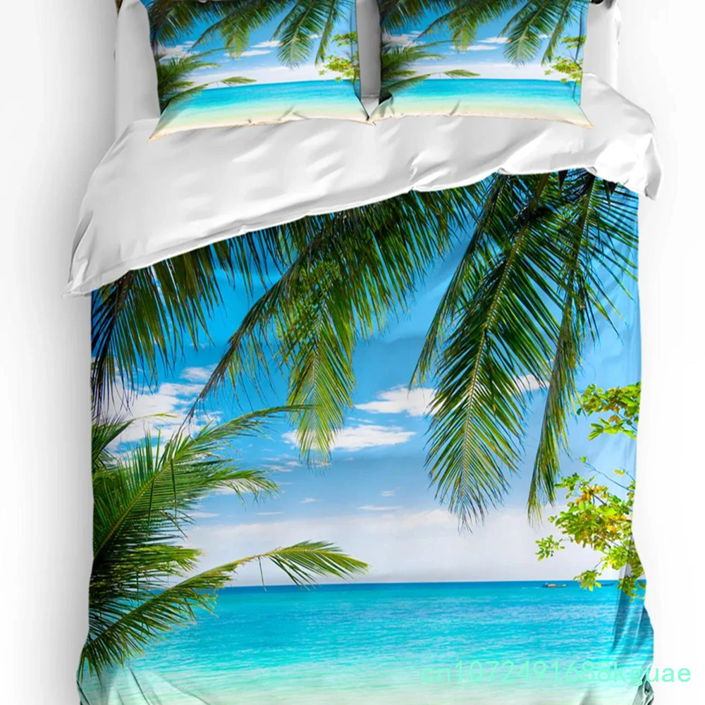 Beach Green Coconut Tree Sky Clouds Bedding Set 3pcs Duvet Cover Pillowcase Kids Adult Quilt Cover Double Bed Set Home Textile