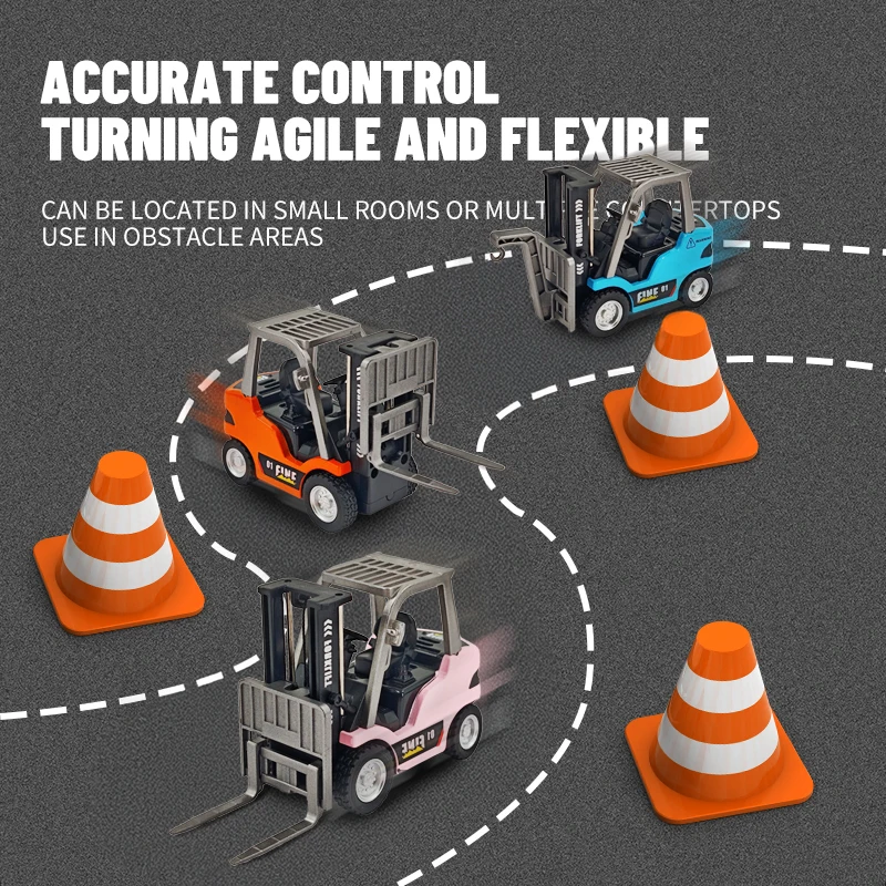 1/64 2.4G RC Construction Vehicle Forklift With Trailer Remote Control Car With Flatbed Truck&Crane Sound Light Toys Gift