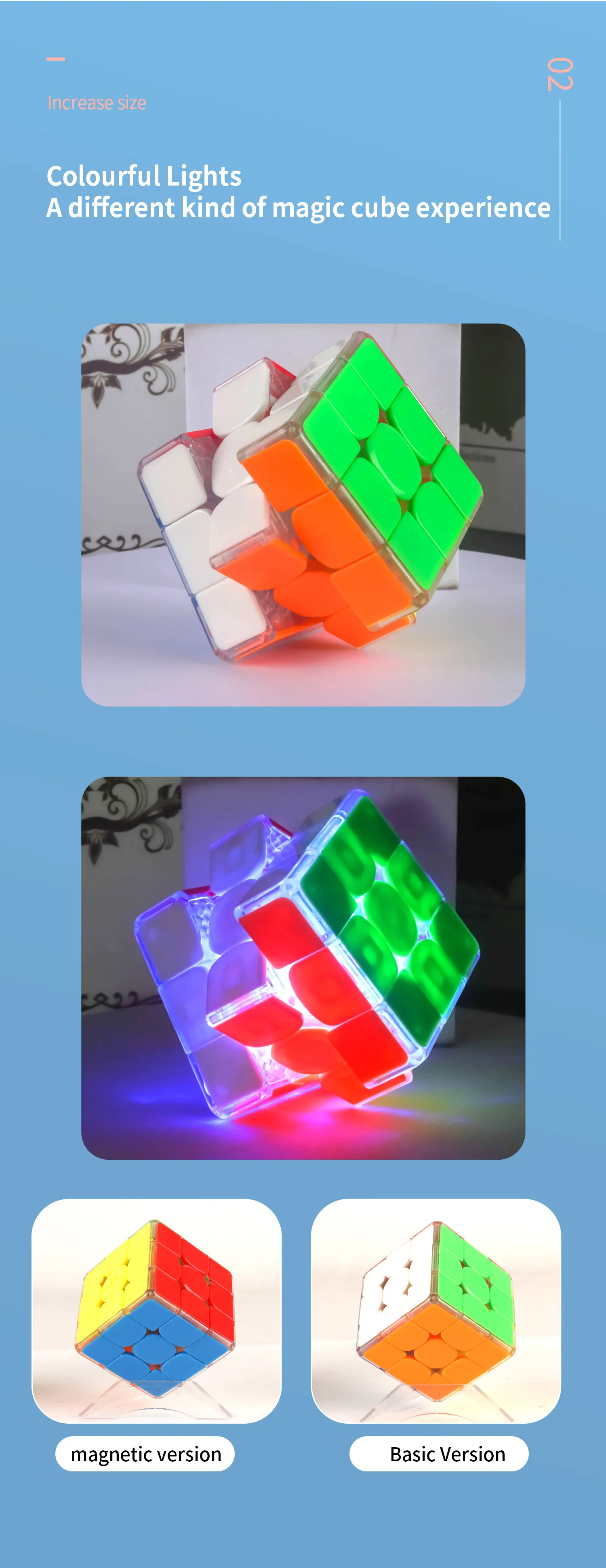 Sengso Leuchtender Würfel 3x3 Stickerloser Magnetischer Speedcube Wiederaufladbarer LED-Würfel, Lebendiges Licht für Kinder & Kreatives Geburtstagsgeschenk – Detail 3