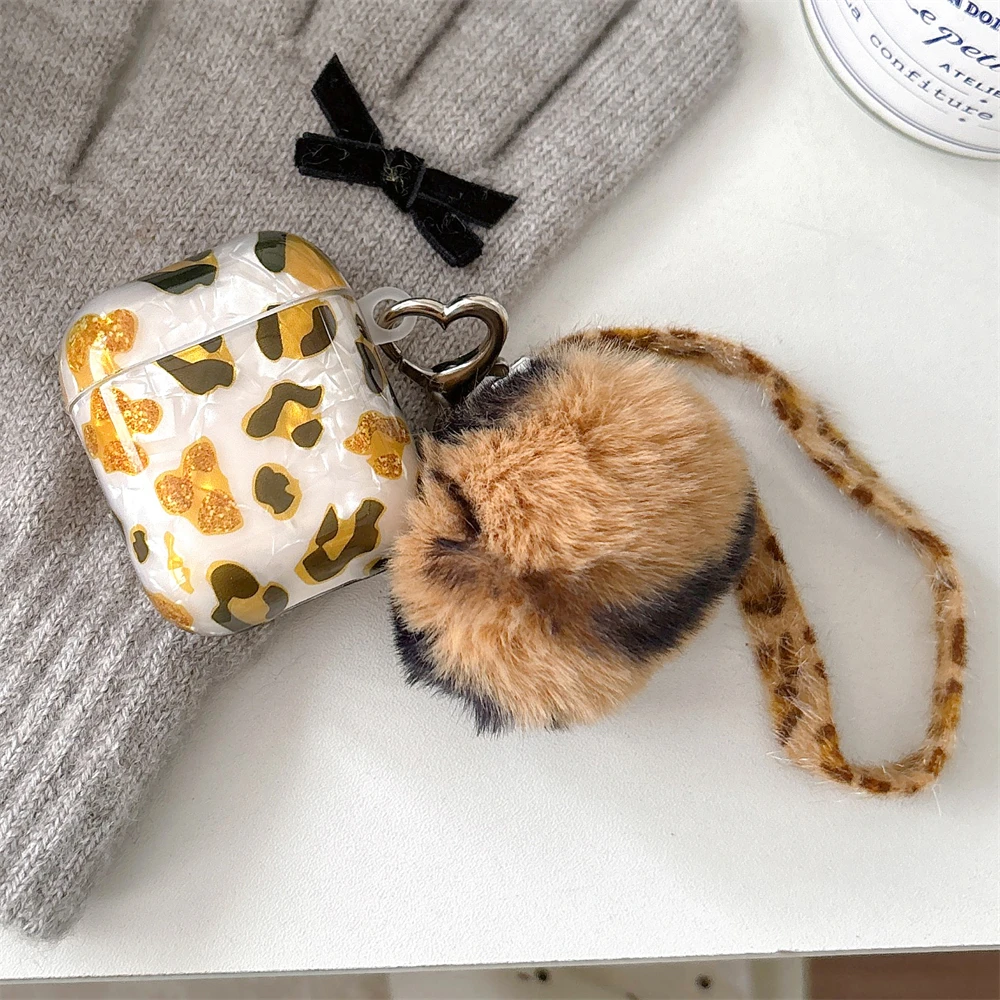 Funda de lujo con estampado de leopardo para Airpods 1, 2, 3, carcasa protectora con colgante, funda suave para Airpods Pro 2