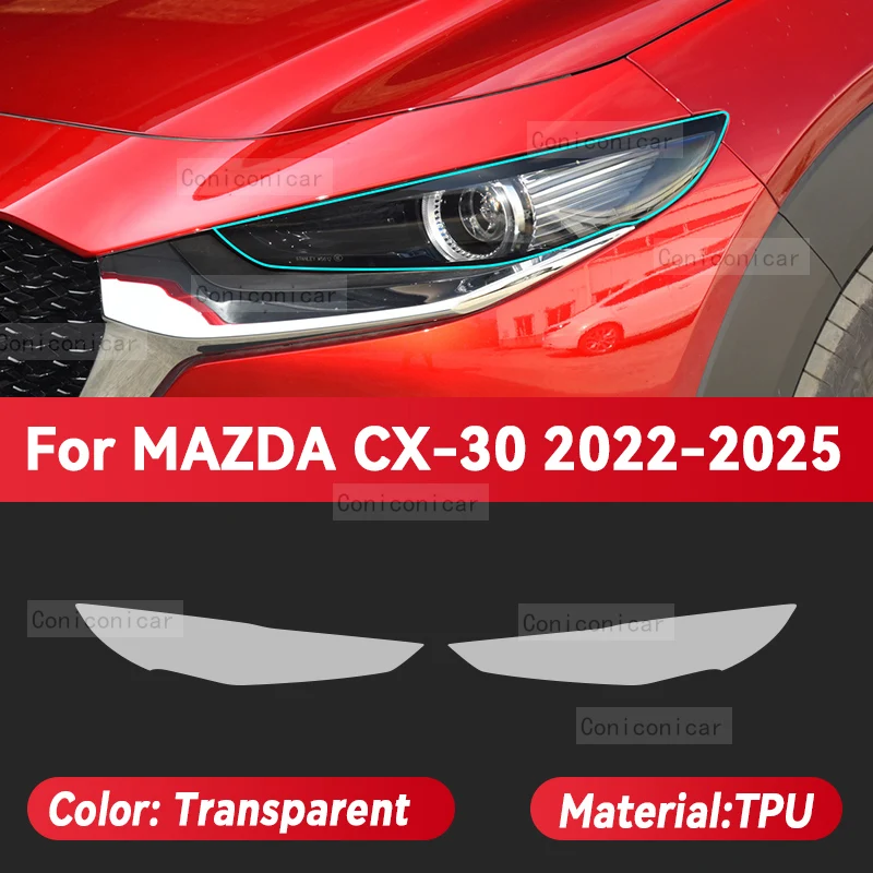 For MAZDA CX-30 2020-2025 Car Headlight Transparent TPU Protective Film Front Light Tint Change Color Sticker Accessories