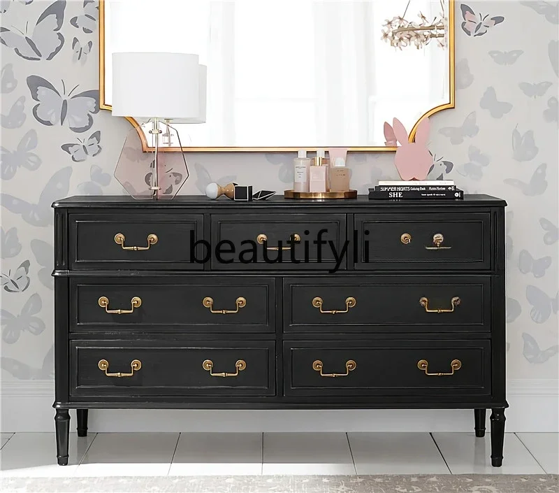 

American rural retro style solid wood chest cabinet, entrance cabinet, simple bedroom drawer cabinet