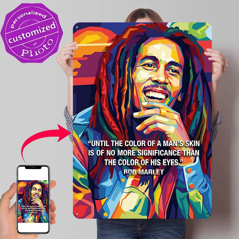 Bob Marley Pop Art Portrait Personalized 3D Textured Metal Poster Wall Art Tinplate Sign for Wand Deko Home Decoration Luxury