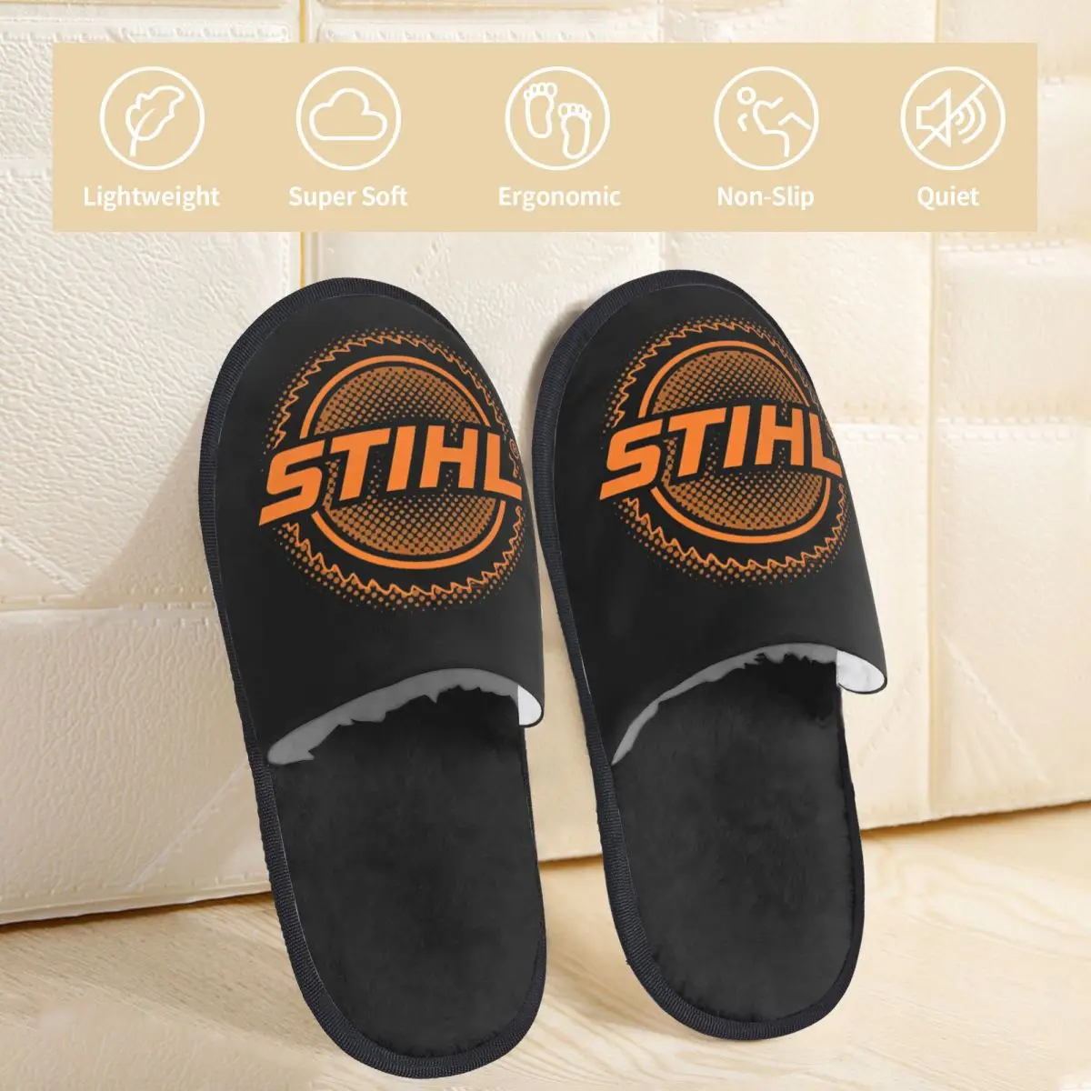 Winter Furry Slippers STIHLs Electric Tool Merch Household Fur Slippers Slides Bedroom Germany Machine Cozy Non-skid Slides