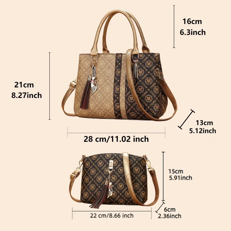 Women's Handbag Set with Shoulder Bag, Classic Print Large Capacity, Vintage Crossbody Bag, Mother's Day Gift for Mom and Elders view 2