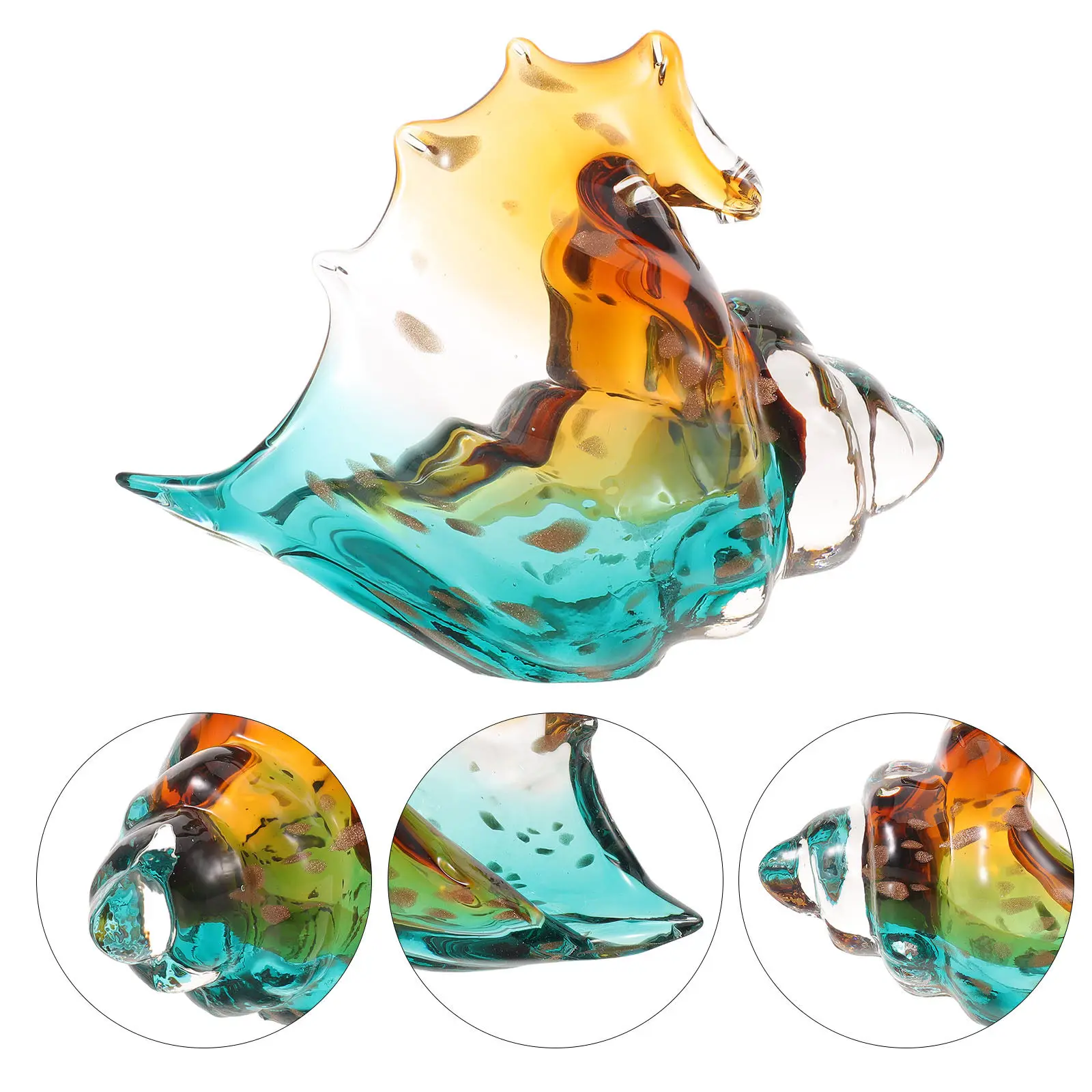 Hand Blown Glass Conch Shell Sculpture Coastal Sea Glass Art Decoration for Living Room Desk Shelf Nautical Beach Shell