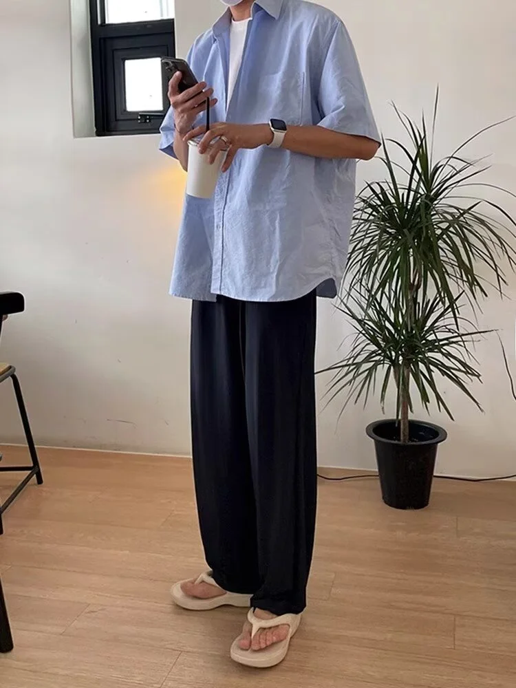 

Мужская футболка свободного кроя American Sle Light Blue irt Cool Thin No Ironing ort Sve ket Спецодежда Повседневная деловая футболка для поездок на работу...