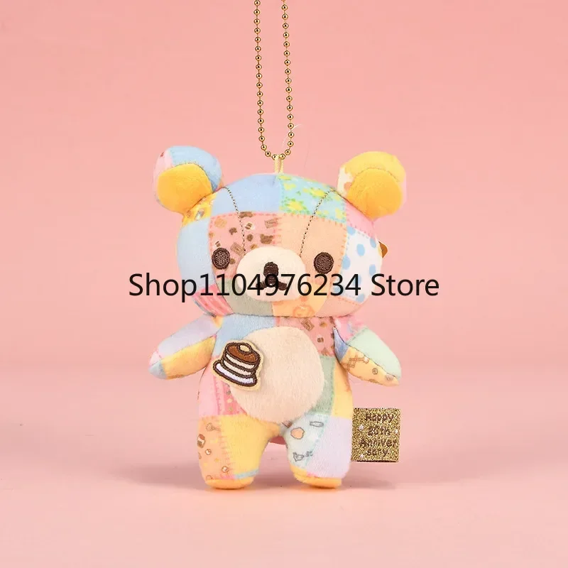 12cm Patchworkowy Limitowany Pluszowy Brelok z Misiem Rilakkuma Kiiroitori, Uroczy Miś Relaksujący, Kreskówkowa Dekoracja, Prezent Świąteczny