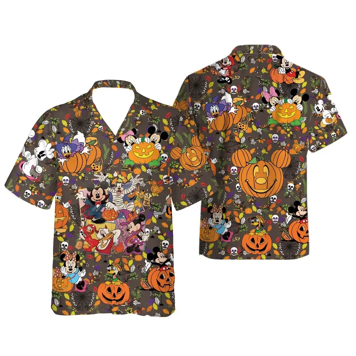 Mickey Mouse homem e mulher Halloween Camisa havaiana, manga curta, Disneyland, camisa de festa casual, camisa de praia infantil