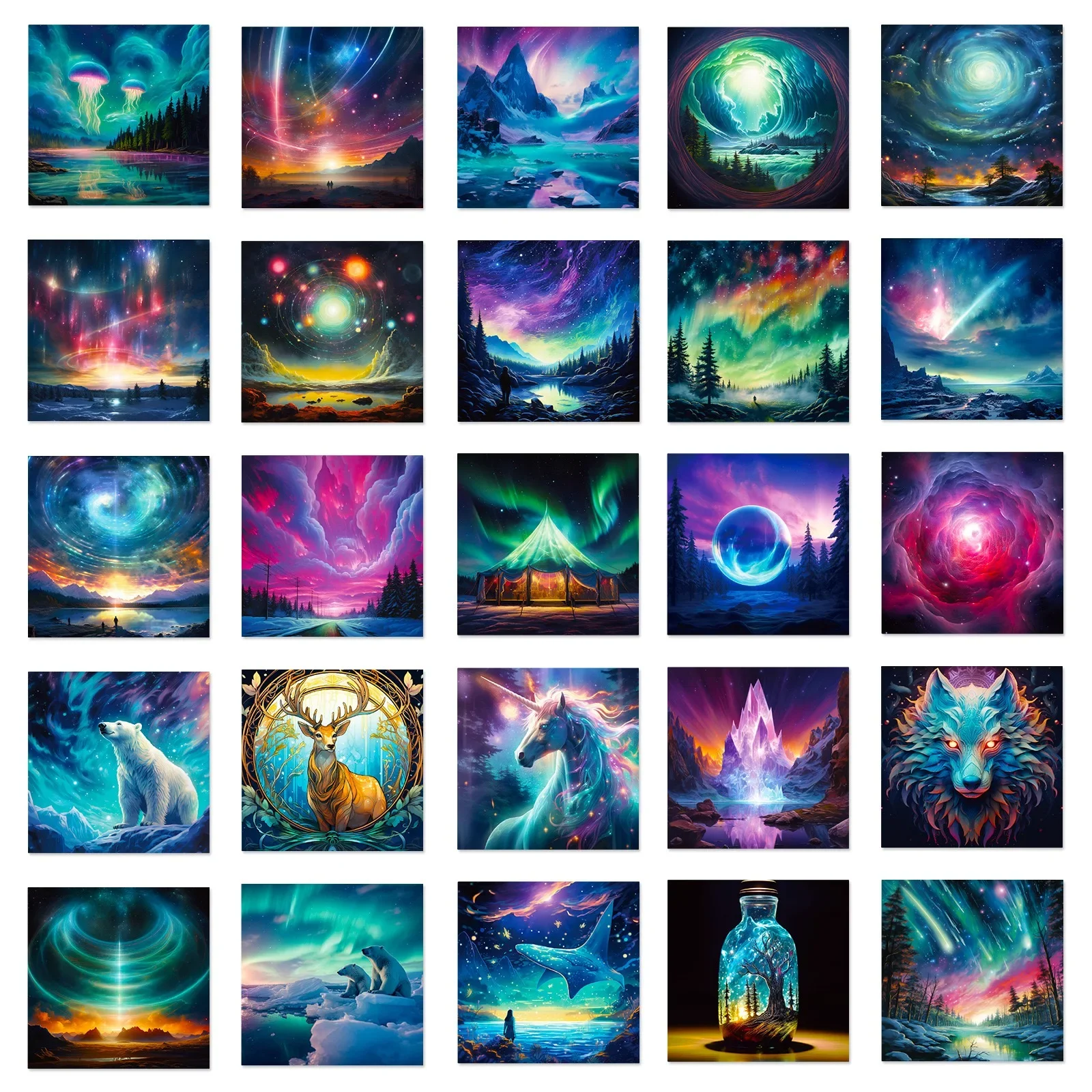 10/50Pcs Colorful Northern Lights Landscape Stickers Aesthetic Cool Scenery Decals DIY Notebook Laptop Luggage Laptop Sticker