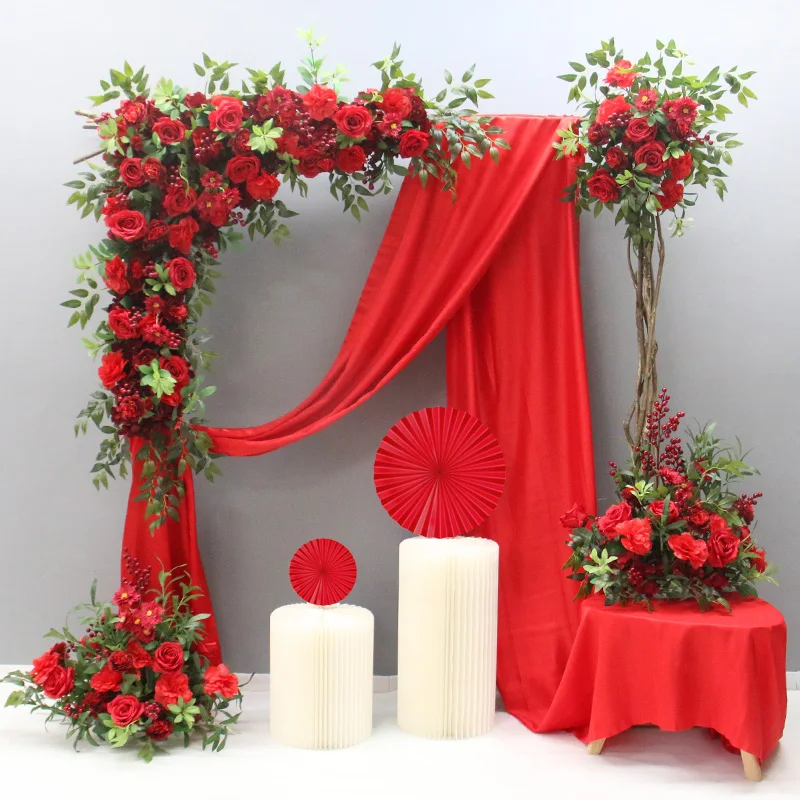 تشكيلة زهور التوت الأحمر لعيد الميلاد، جدار زهور زاوية صناعية، علامة ترحيب لحفلات الزفاف، كرة زهور للحفلات، ديكور منزلي #2
