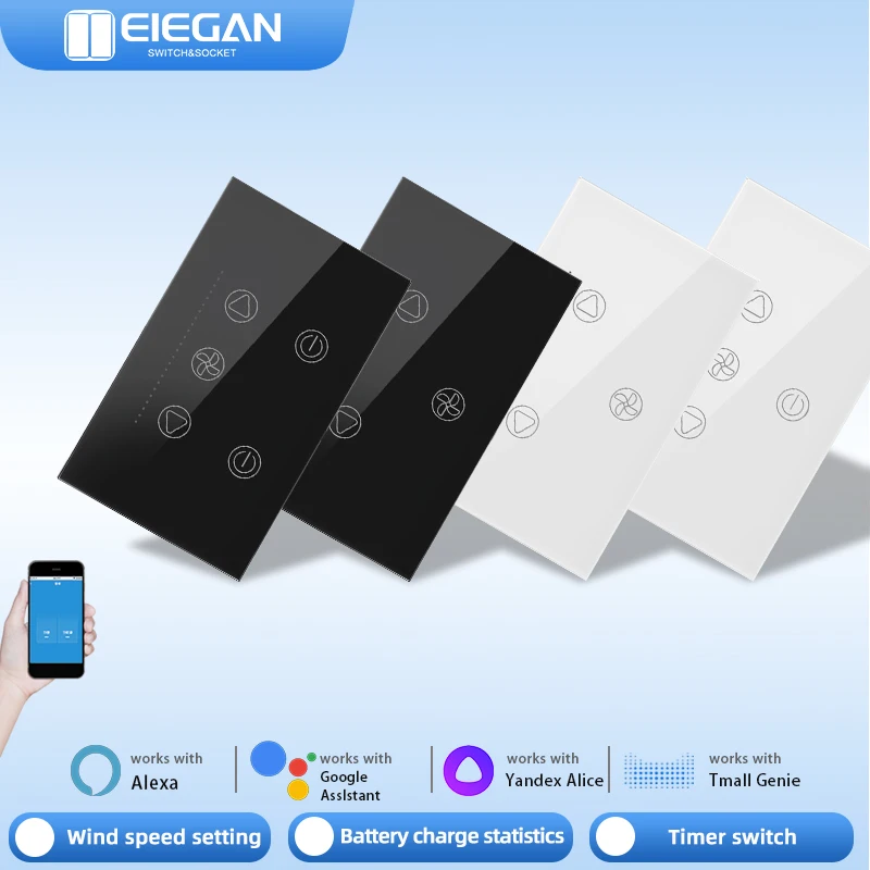 

US 1/2 Gang Tuya WiFi Smart Fan Light Switch Ceiling Fan Lamp Speed Switch With Power Metering Smart Life Support Alexa Google