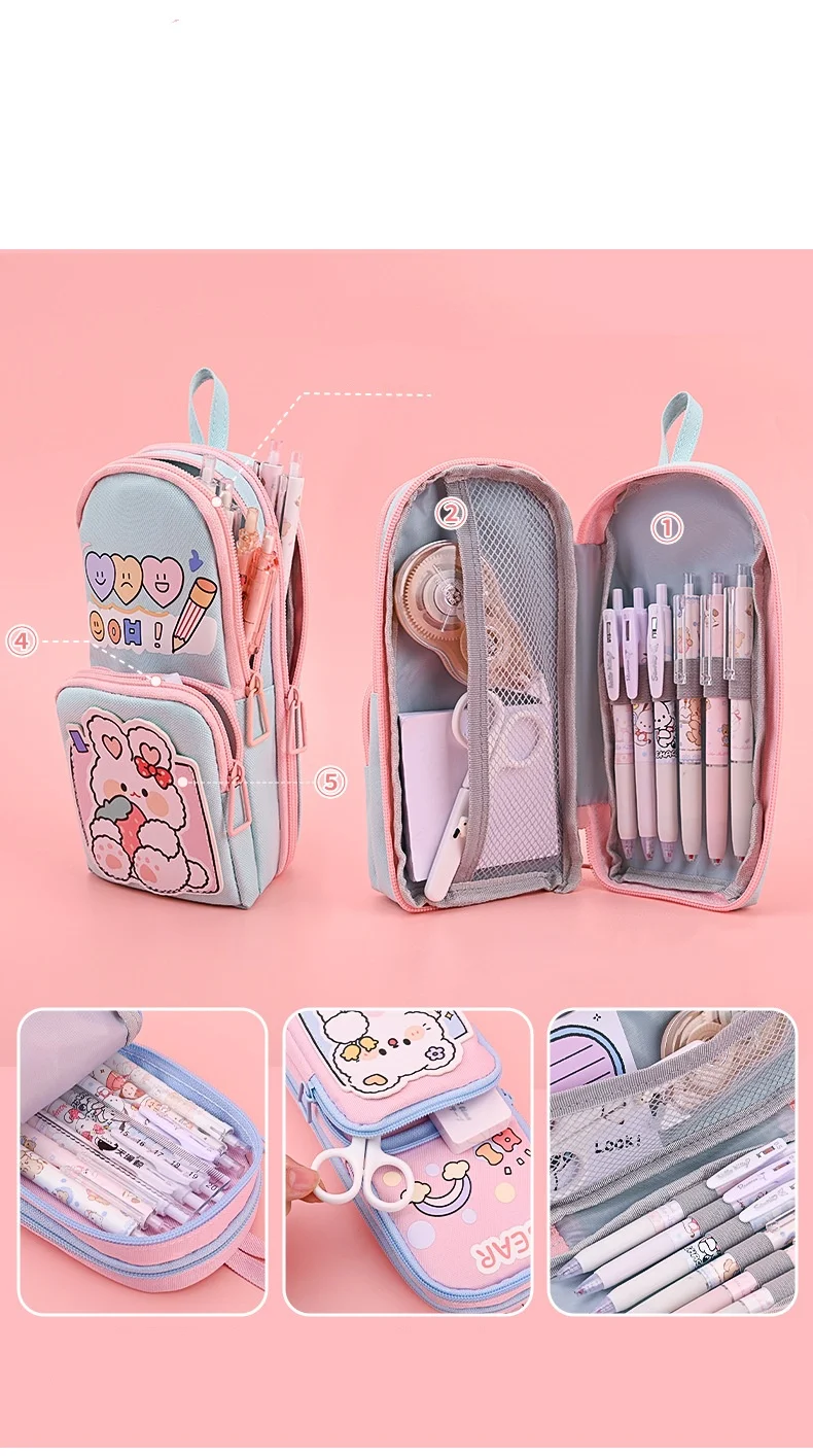 Astuccio portapenne tipo zainetto di grande capacità astuccio portapenne in tela Kawaii coreano per bambini bambini cancelleria per studenti