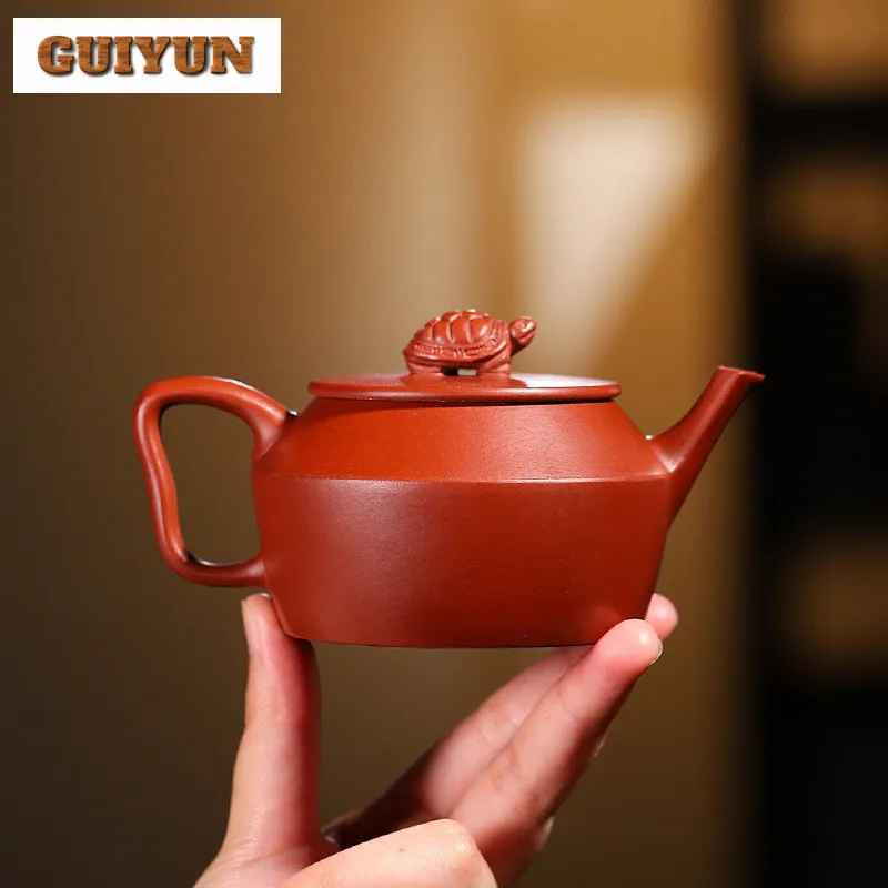 190ml Yixing Purple Clay Teapots Master Handmade Longevity Turtle Pot Raw Ore Dahongpao Mud Kettle With Strainer Zisha Tea Set