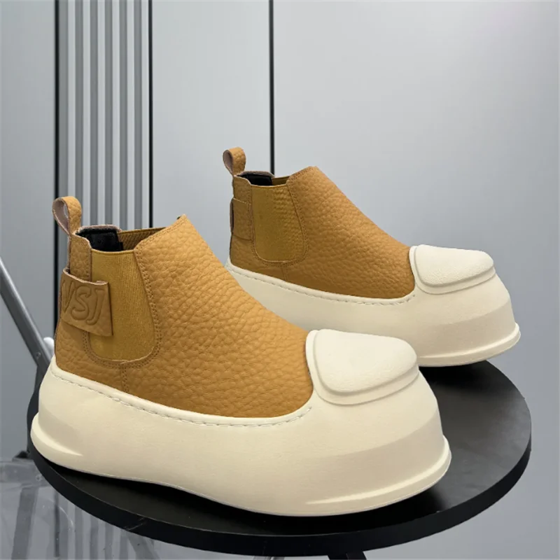 New Men's Round Toe Black Ankle Boots platform shoes British Designer Chelsea Botas Trend Casual High-tops Punk Rock Shoes