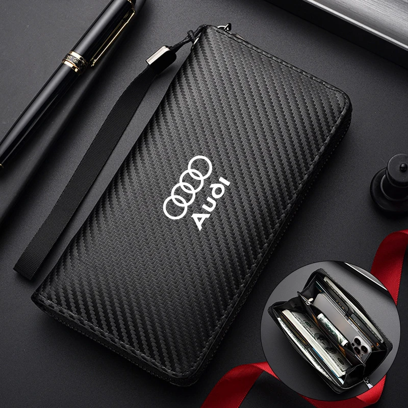 Men Business Long Wallet Carbon Fibre Clutch Bag Coin Purse Bank Card Holder For Audi A1 A3 A4 A5 A6 A7 A8 Q2 Q3 Q5 S3 S4 RS7