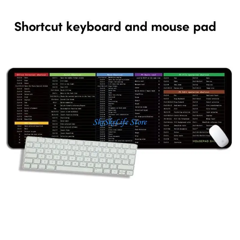 

E65E Large Keyboard Mat with Shortcut Pattern for Office Antislip Rubber Base