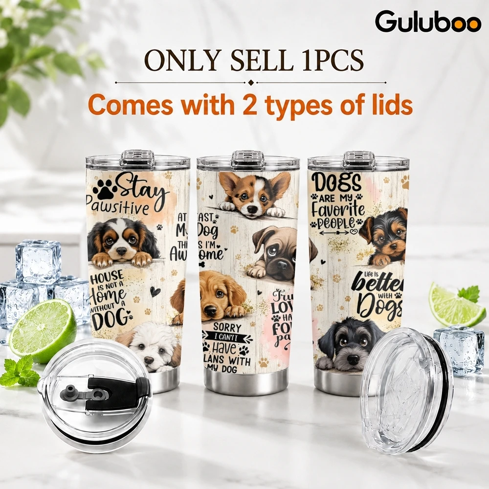 Cute Dog Vacuum Flasks 20oz Insulated Stainless Steel Tumbler Travel Mug with Sliding Lid Coffee Cup for Office Use