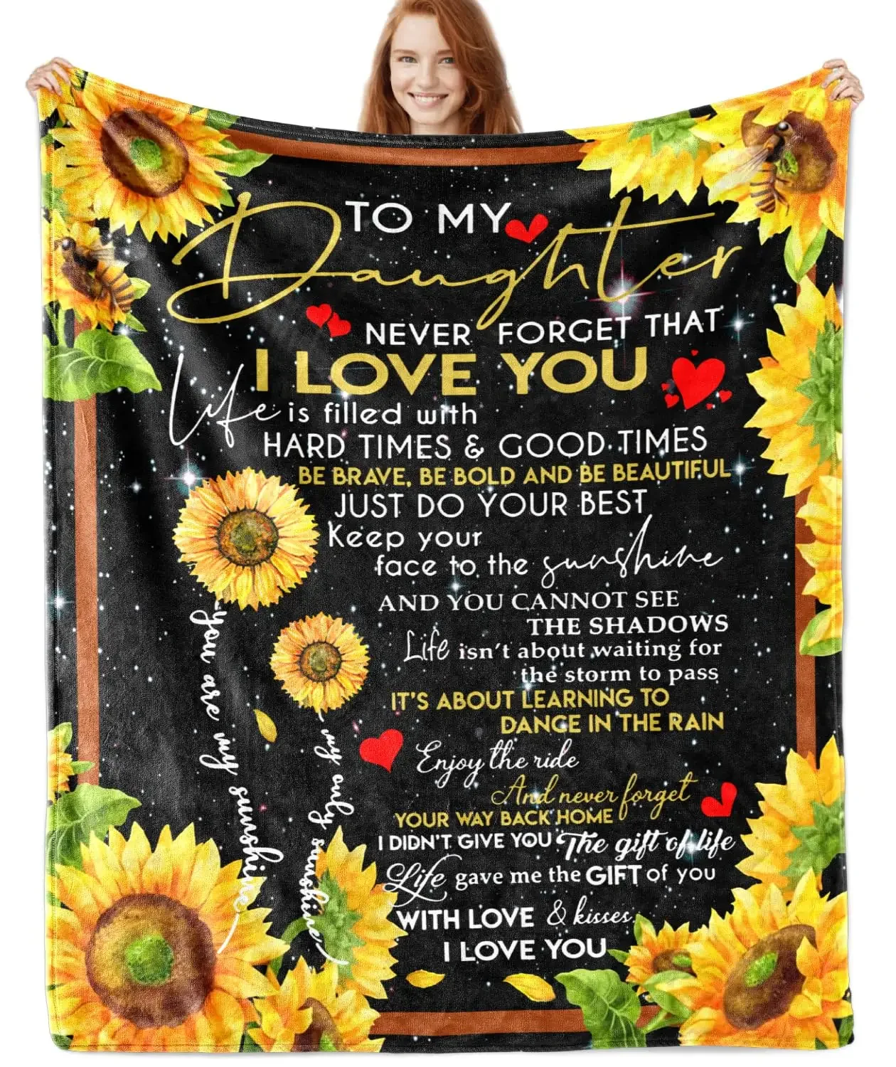 Sunflower Blanket for Mother and Daughter, I Love You, Scrunchy, Super Soft, Ultra Lightweight, Warm, I Love You, Dad's Gift