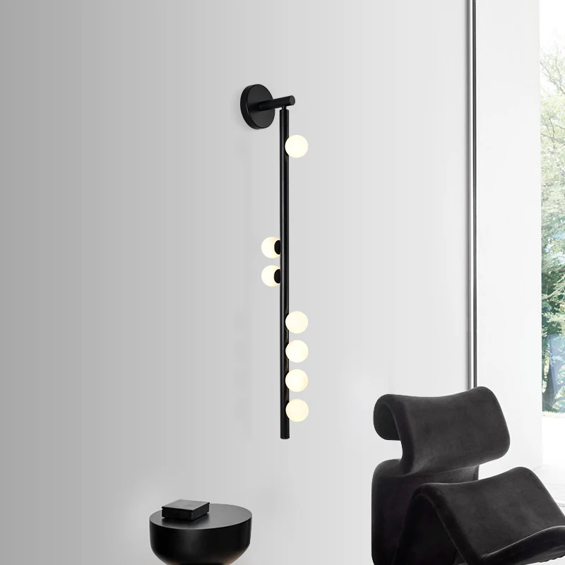 kobuc arte nordic metal luminaria de parede moderna ouro preto cromo longo 100cm arandelas parede lampada para escada sala estar cabeceira g4 01