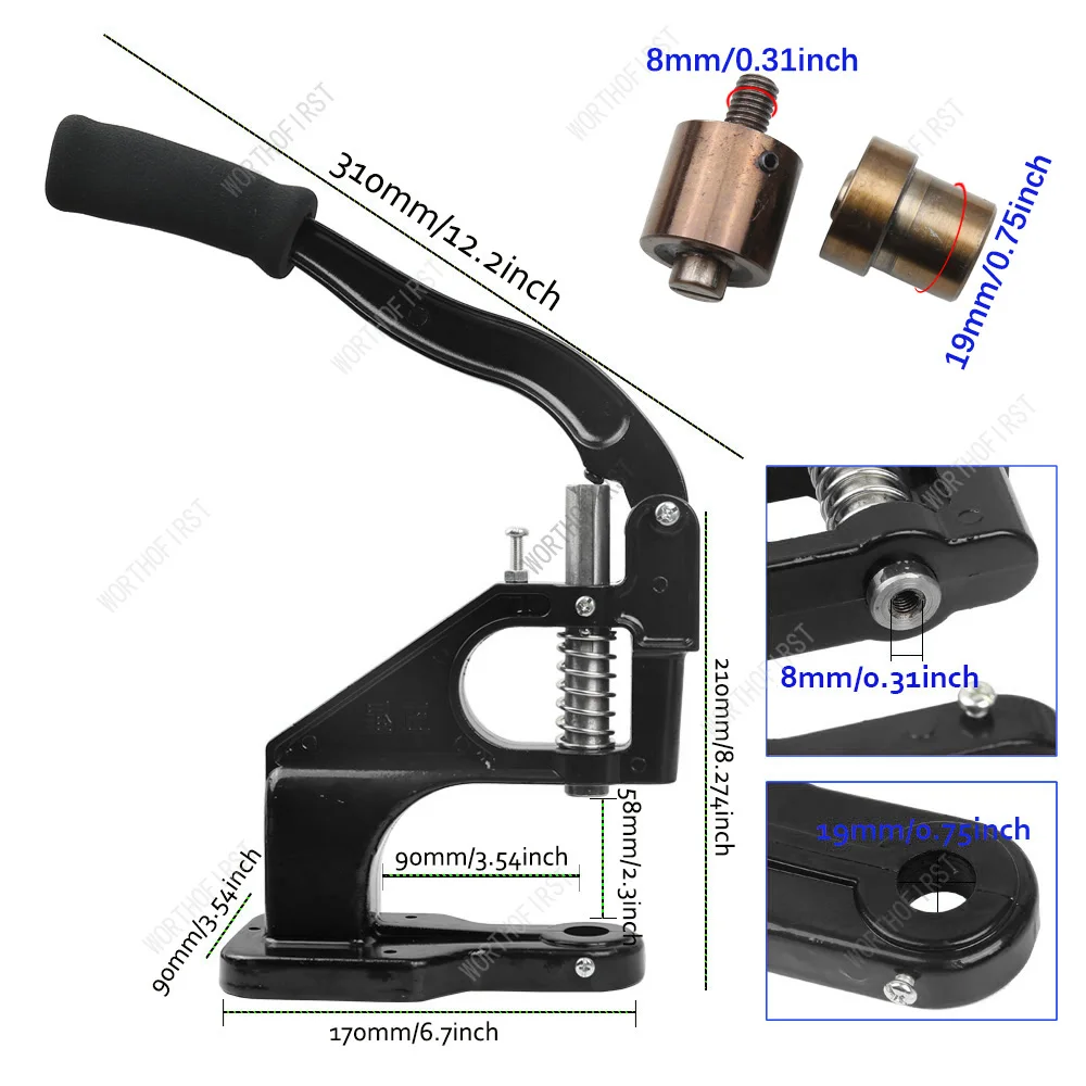 Occhielli in acciaio inossidabile con kit di strumenti per pressa manuale multifunzionale Anelli rotondi Punzone per tende in telone Artigianato in pelle