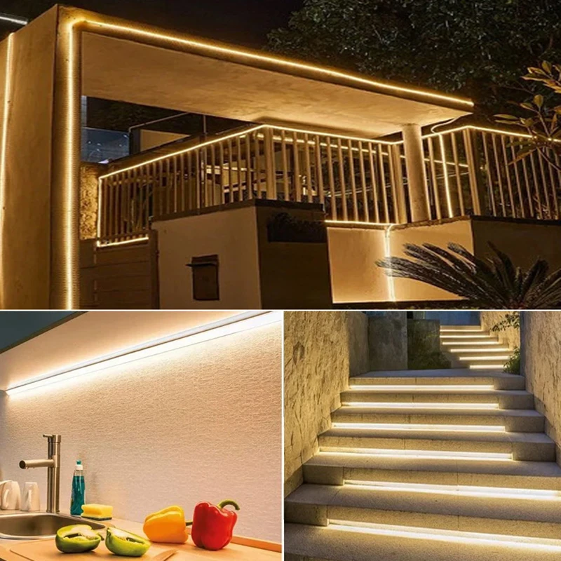 LED Lights Strip 220v with ON-OFF Switch Waterproof Outdoor COB Led Strip Flexible Ribbon Tape for Room Kitchen Garden Lighting