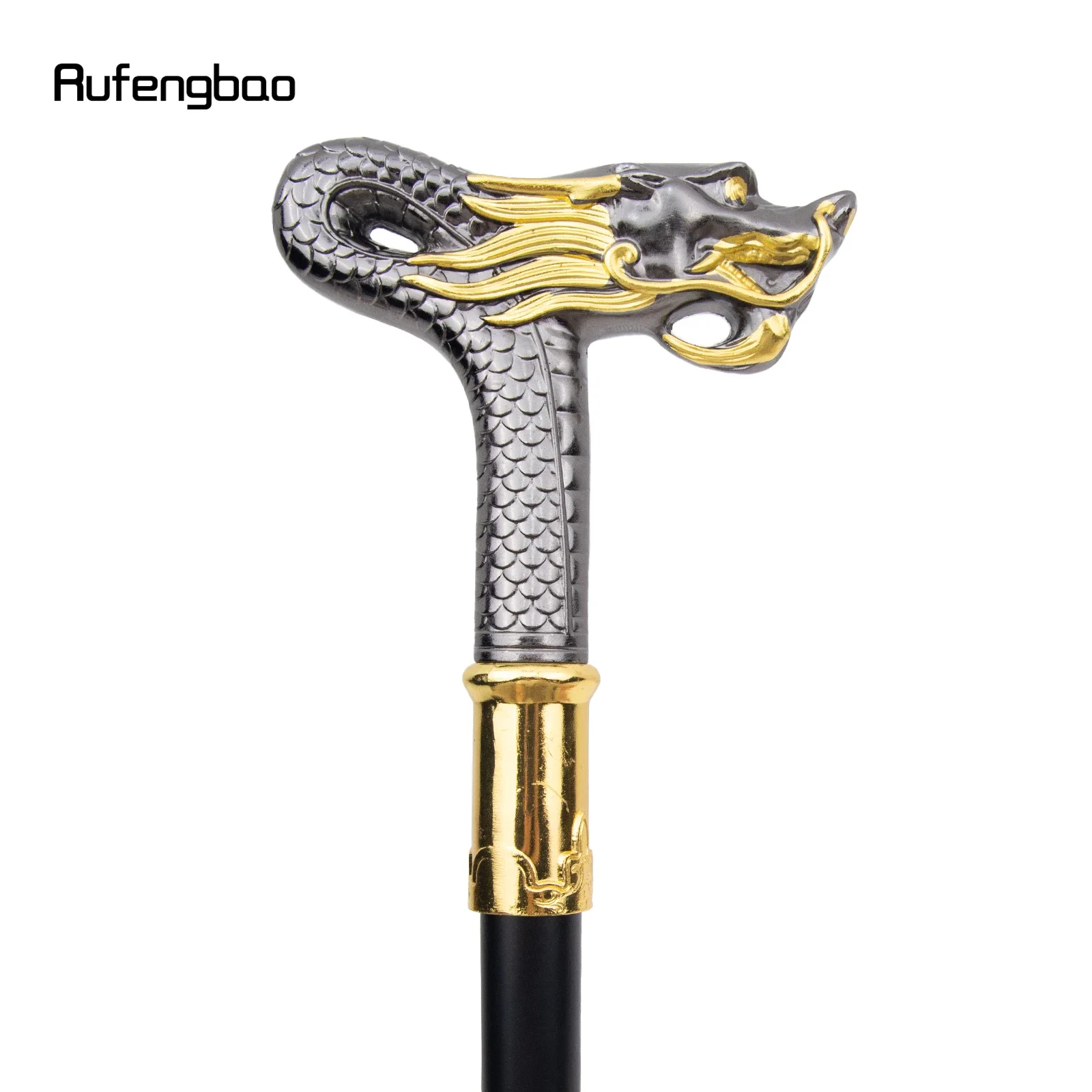 Golden Black Dragon Head Fashion Walking Stick Decorative Stick Cospaly Vintage Party Fashionable Walking Cane Crosier 90cm