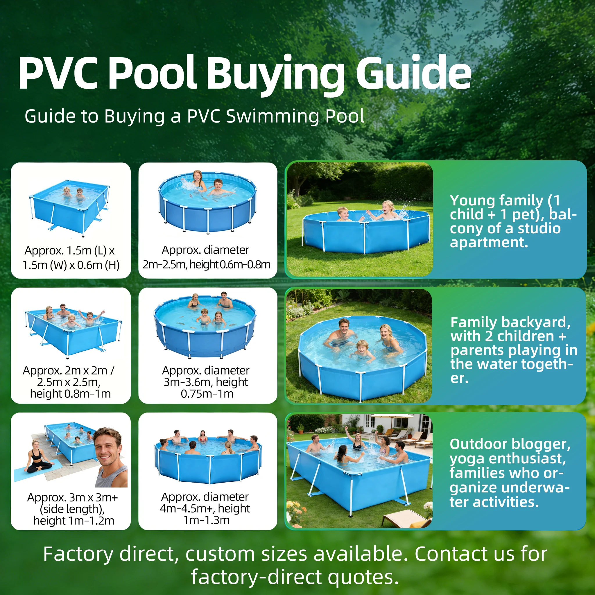 Above Ground PVC Frame Swimming Pool Rectangular Family Pool Easy Set Outdoor Water Pool for Adults Kids Summer Backyard Use
