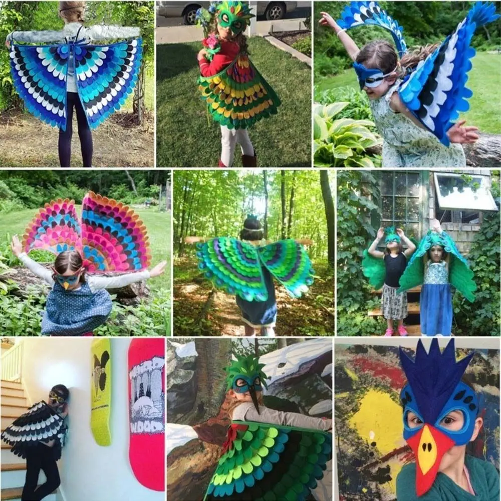 Creative Felt Cloth Halloween Cloak with Mask Robe Owl Halloween Children Costume Cosplay Bird Wings Cape Mask Set Kid Gifts
