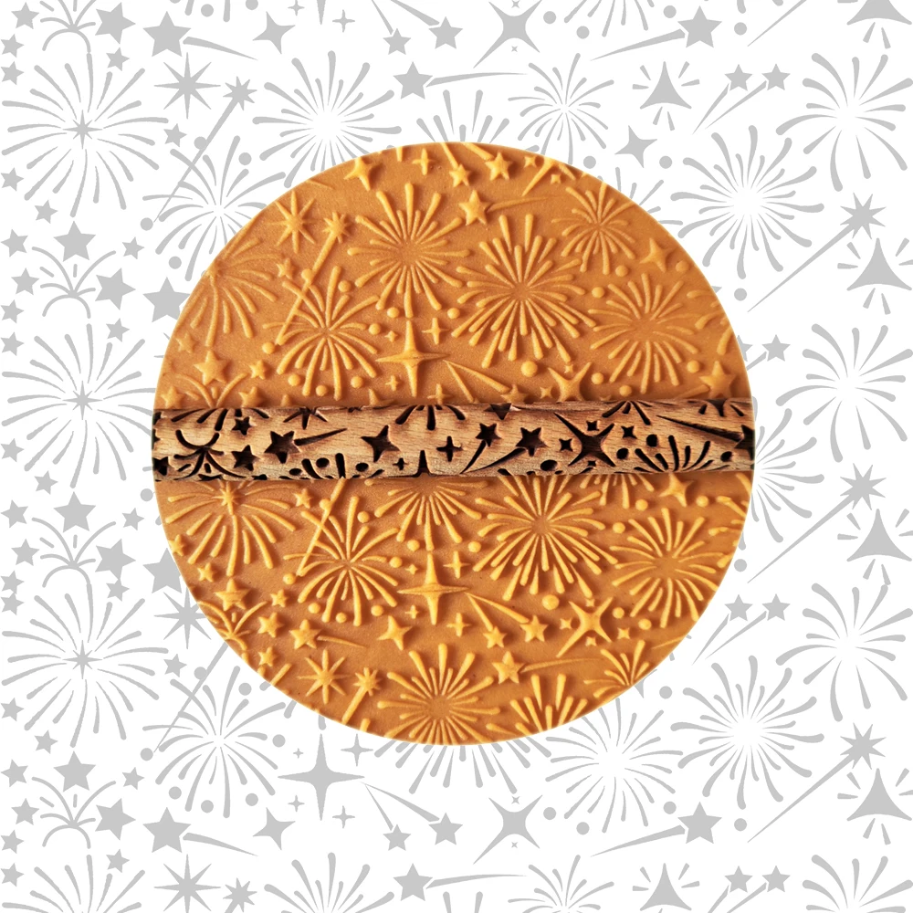 Celebration Themed Wooden Rolling Pin with Isolated  Stars And Sparks Patterns for Kitchen Baking Accessories
